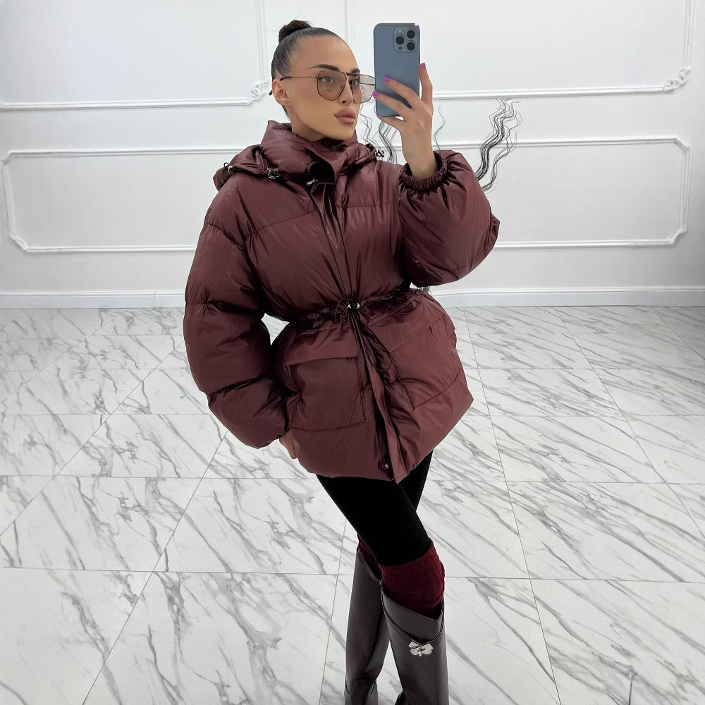 2024 nuevo invierno de Europa y América Amazon transfronteriza explosión de ropa de mujer de color sólido correa de cintura gruesa ropa de pan caliente image 6