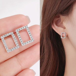 Cross-border New Moissanite Earrings S925 Sterling Silver Plated 18K Gold Earrings Simple All-match Rectangular Earrings