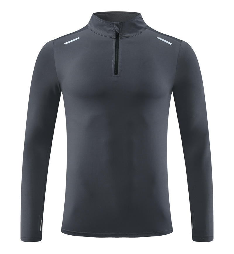 Camiseta deportiva de secado rápido de manga larga para hombres, tops de fitness para correr, ropa de entrenamiento de baloncesto con media cremallera al aire libre, otoño