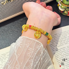 璞佐金店同款沙金琺瑯黃財神盤纏手鍊女新中式國潮風手串送女友