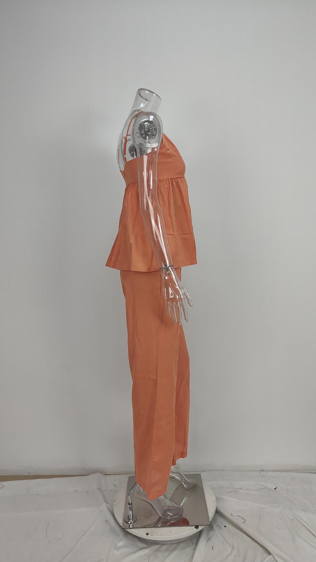 2026 Spring European And American Cross-Border Women's Fashion Elegant Commuting Long Pants Solid Color Camisole Top_ecoleips.com