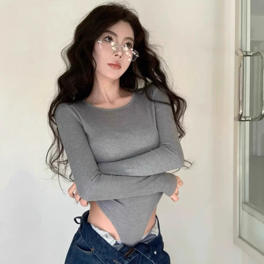 8724 # Autumn European and American Sexy Hot Girl Jumpsuit Slim Long-Sleeved Women's Slimming Breast Pad Removable Top