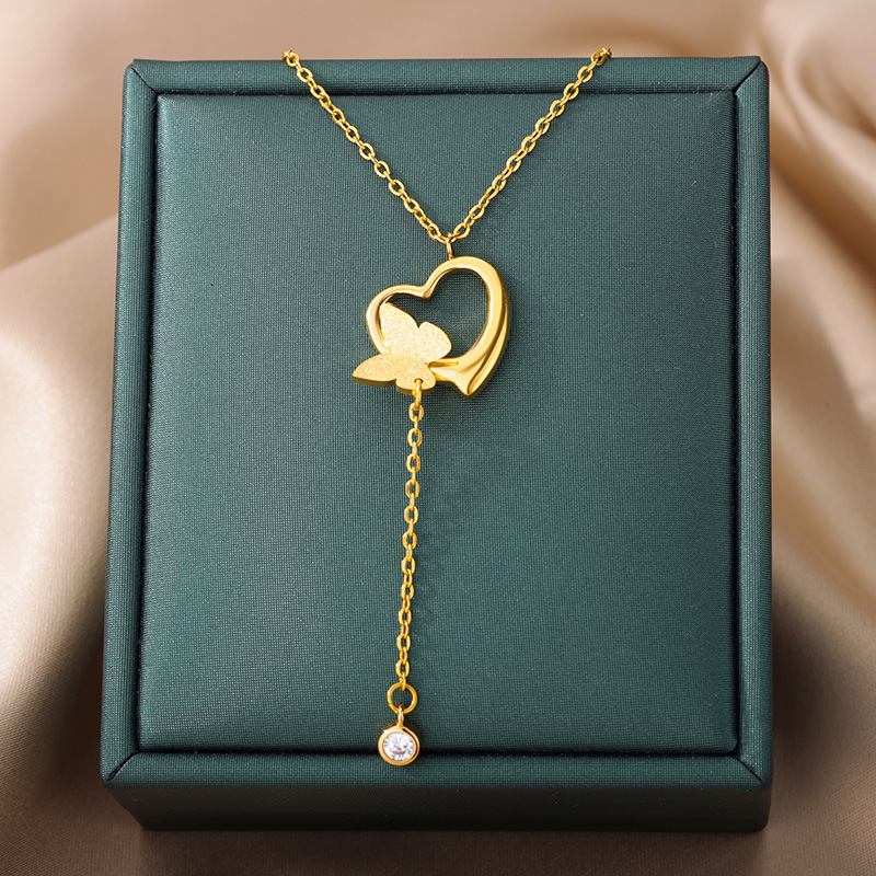 1 Piece Simple Style Heart Shape Butterfly Stainless Steel Plating Pendant Necklace_colorza_5