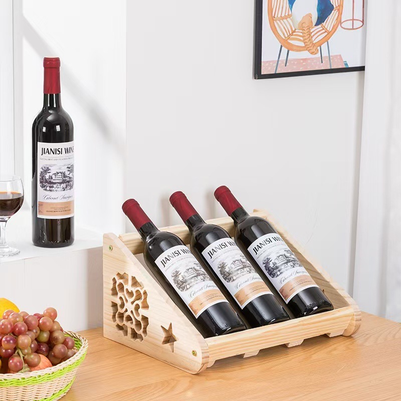 酒馆酒店家用酒具小型桌面收纳神器松木折简易红酒架多规格