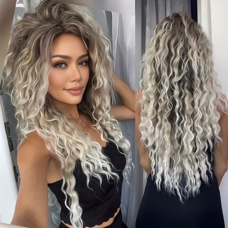 European and American Wigs, African Small Curly Hair, 13*4 Front Lace, Middle Parting, Small Curly Long Hair, Synthetic High-Temperature Fiber Wigs Wholesale
