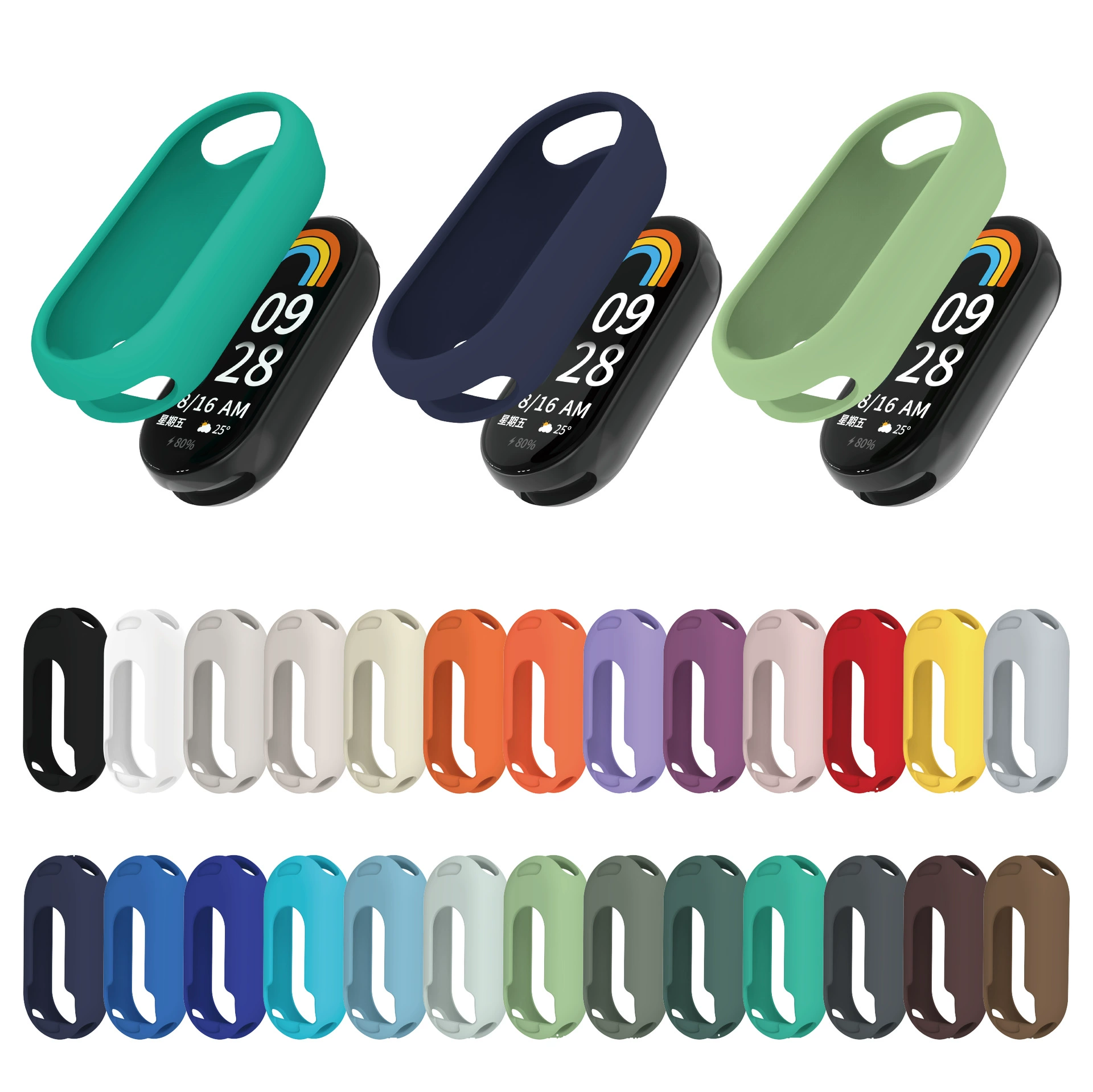 Подходит для Xiaomi Mi Band 8/9/10, керамический защитный чехол для часов, силиконовый износостойкий защитный чехол против падения, простой чистый цвет