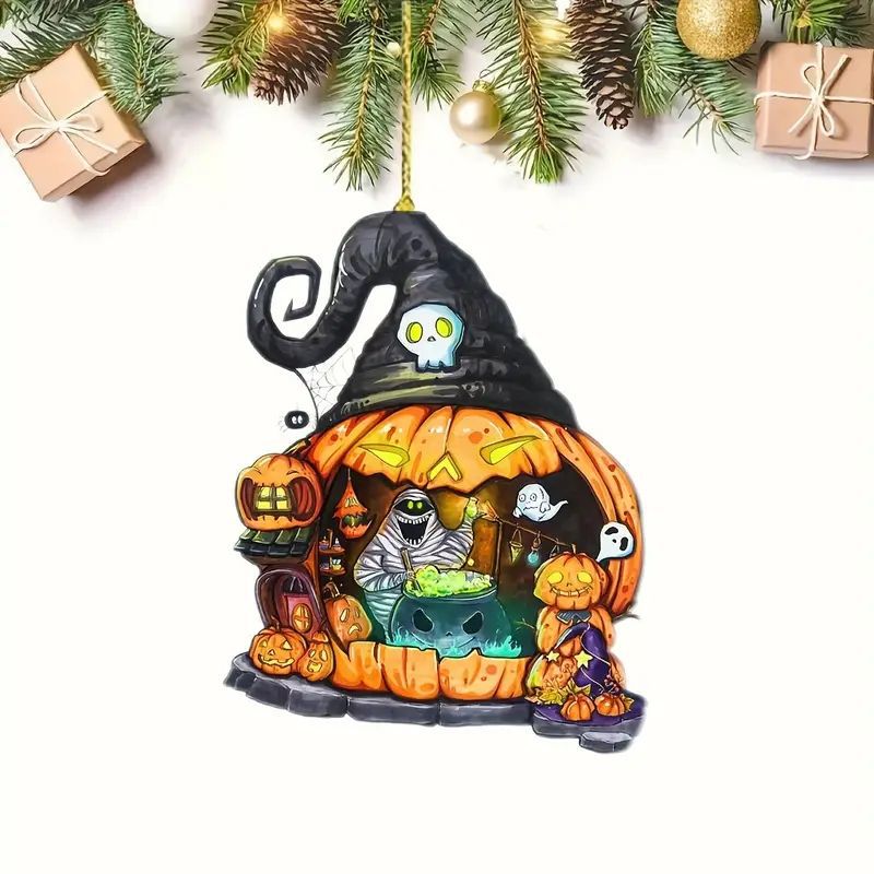 Nuevo cross-border Halloween acrílico calabaza casa colgante coche retrovisor colgante plano colgante llavero