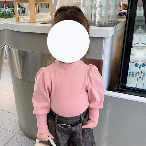 Spring and Autumn Style Girls' Stylish Base Shirt Autumn Children's Apparel Long-Sleeve T-Shirt Fall Children's Bubble Sleeve Top t0128