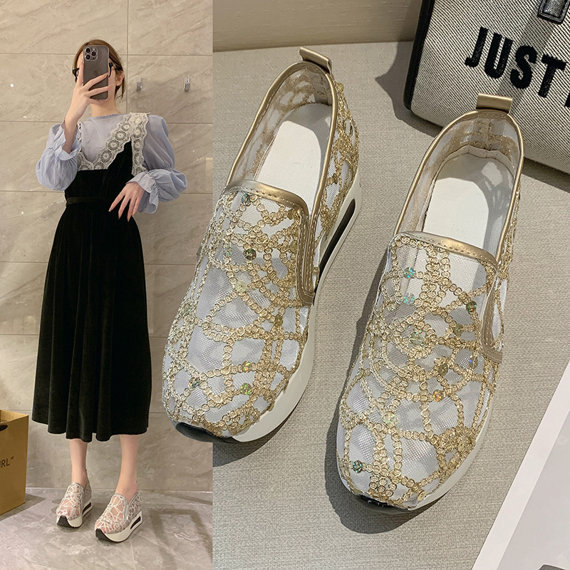 Άνοιξη και φθινόπωρο Pro Style Καλοκαιρινό Διχτυωτό Μονά Παπούτσια με σφήνα τακούνι με χοντρή σόλα σε χαμηλό τοπ, casual fashion εξωτερικά ενδύματα_voghion.com