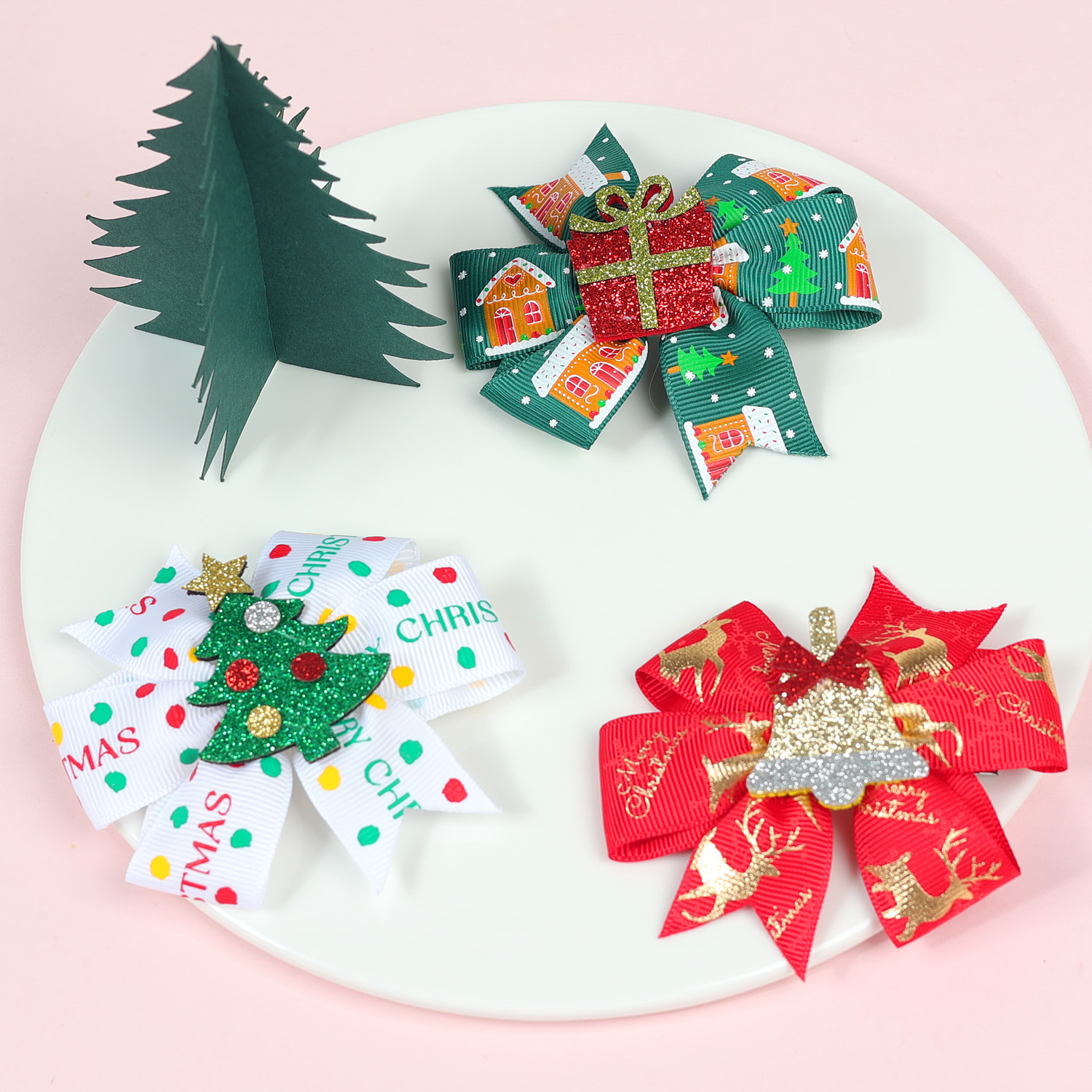 13g Weight Christmas Festival Bow Knot Pattern Women's Gender Cute Style Cute Women's Bow Knot Kids Hair Accessories 1