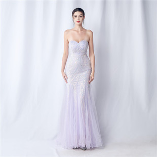 31501# Foreign trade new 2024 positioning flower cut mesh beads wedding dinner toast annual meeting evening dress