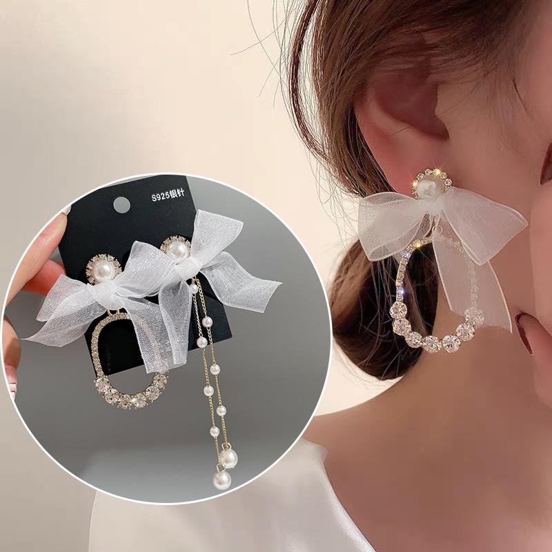 Retro Bow Chiffon Silk Yarn Ribbon Earrings Wholesale Nihaojewelry display picture 9