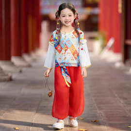 儿童打鼓服演出服装女童喜庆秧歌服幼儿说唱中国红舞蹈表演服套装