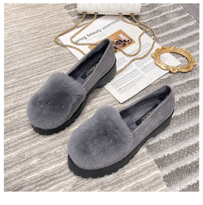 Giày lười nữ đế dày lót lông giữ ấm, giày bông mũi tròn gót 3-5 cm — Màu xám, Màu đen chi tiết 21