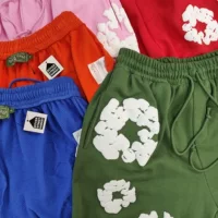 Реальный снимок DENIM TEARS Meitao High Street Шорты Капок с принтом пены дикие свободные мужские и женские укороченные брюки