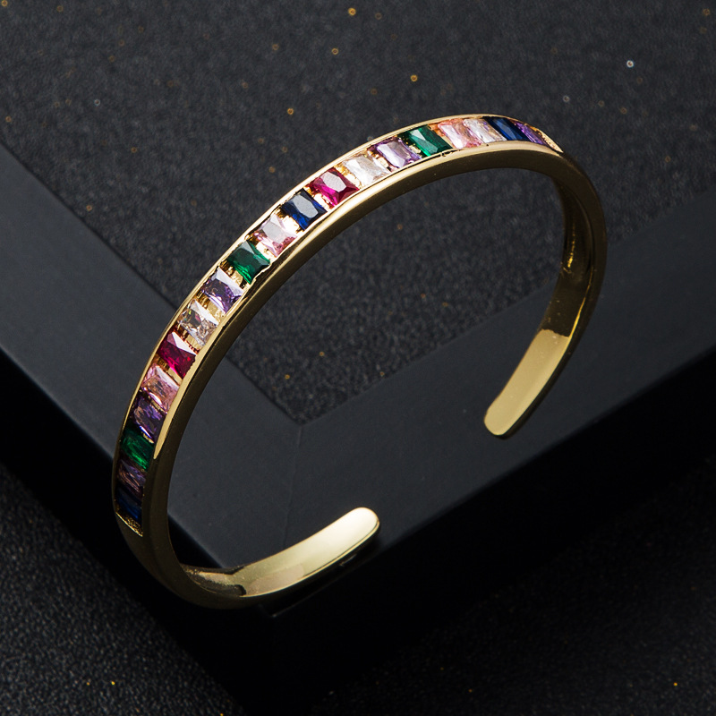 fashion rainbow series copperplated real gold microset zircon open braceletpicture4
