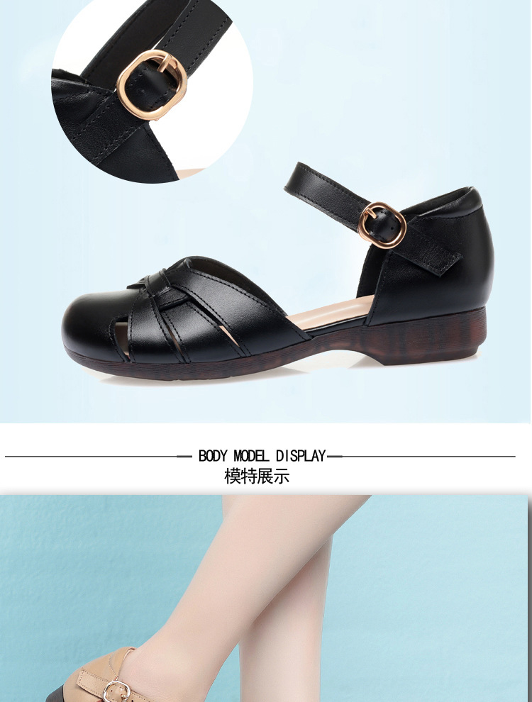 Dép sandal nữ xỏ ngón đế bệt thoải mái cho người già — Màu đen chi tiết 10