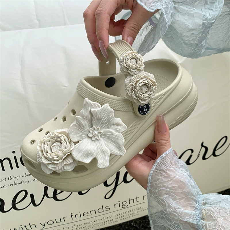 Босоножки-букеты, цветочные пуфы, толстая подошва 6 см, высокие летние пляжные туфли для верхней одежды, экспорт за границу