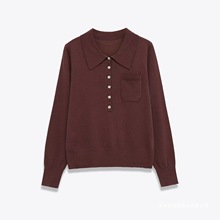 跨境外贸女装2025秋冬欧美风POLO领口袋装饰针织衫上衣女G866718