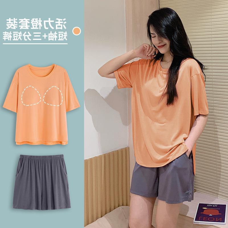 Modal Pajamas with Chest Pad Women's Spring and Autumn Short-sleeved Shorts Pants Loose Summer Outwear Internet Popular Home Clothes Modal Pajamas with Chest Pad Women's Spring and Autumn Short-sleeved Shorts Pants Loose Summer Outwear Internet Popular Home Clothes