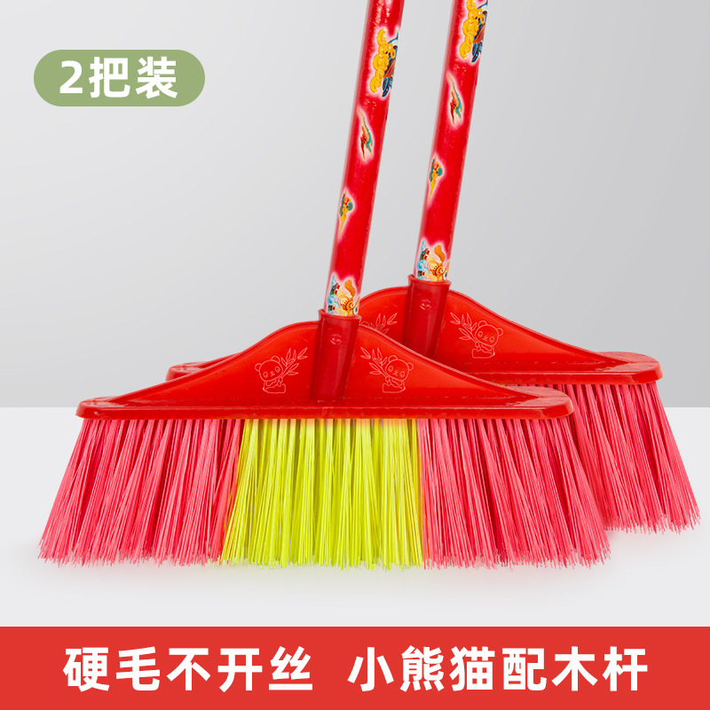 Escoba de plástico de pelo duro antiguo palo de madera patio fábrica de escobas de seda gruesa al aire libre sitio de construcción limpieza especial de propiedad