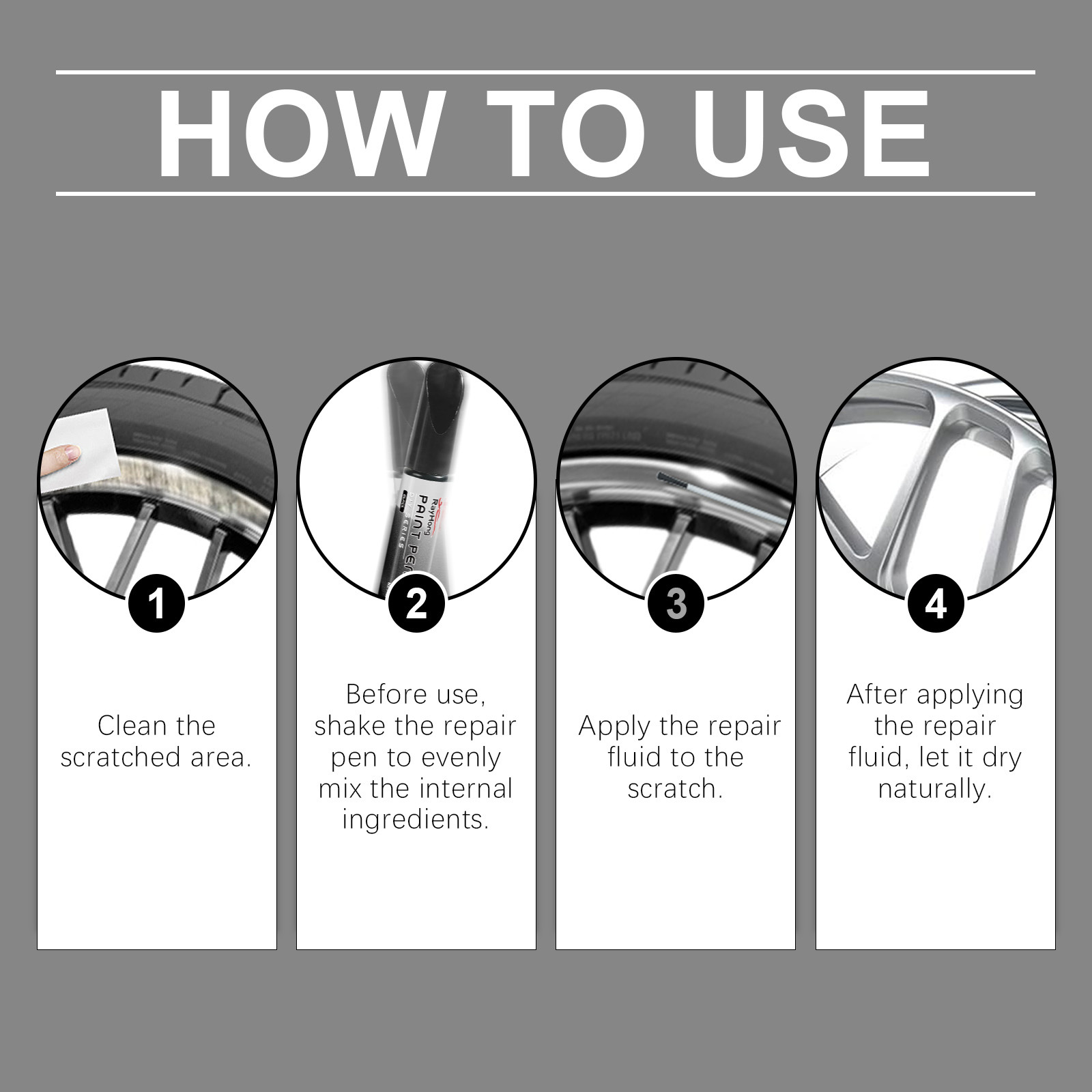 Rayhong car wheel scratch repair pen, car wheel scratch repair, scratch filler, polishing agent, and scratch coating