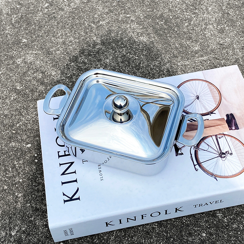 Ins simple estilo europeo 18 / 10 de acero inoxidable doble oreja plato de horneado plato de frutas con cubierta plato de dulces multipropósito