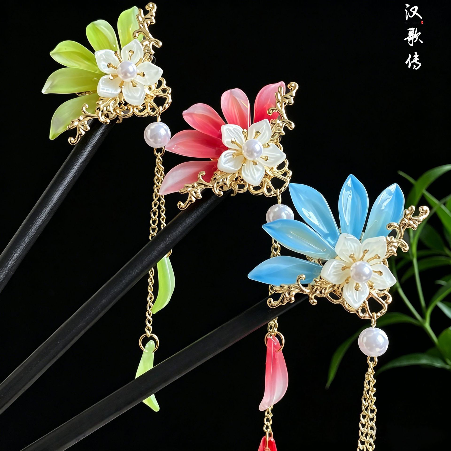 Ancient Style Three-Color Flower Hairpin, New Chinese Style, High-End Feel, Daily Use with Hanfu and Cheongsam, Hairpin Hair Accessory Wholesale