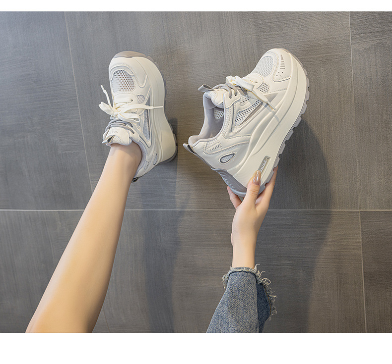 Giày sneaker nữ đế dày phong cách cổ điển, tăng chiều cao, phối màu xám vàng — Xám 5032-1, Vàng 5032-1 chi tiết 12