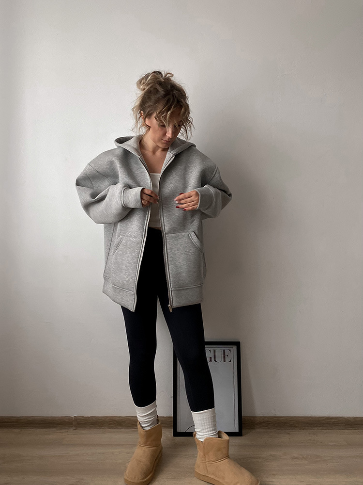 Women's Clothing autumn and winter hooded long sleeved jacket zipper basic jacket new women's casual sweatshirt_voghion.com