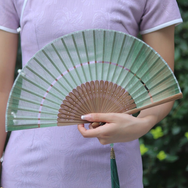 中国風の二重節扇子折りたたみ布張りレトロスタイルチャイナドレス漢服小型扇子ポータブル夏の女性のダンス扇子|undefined