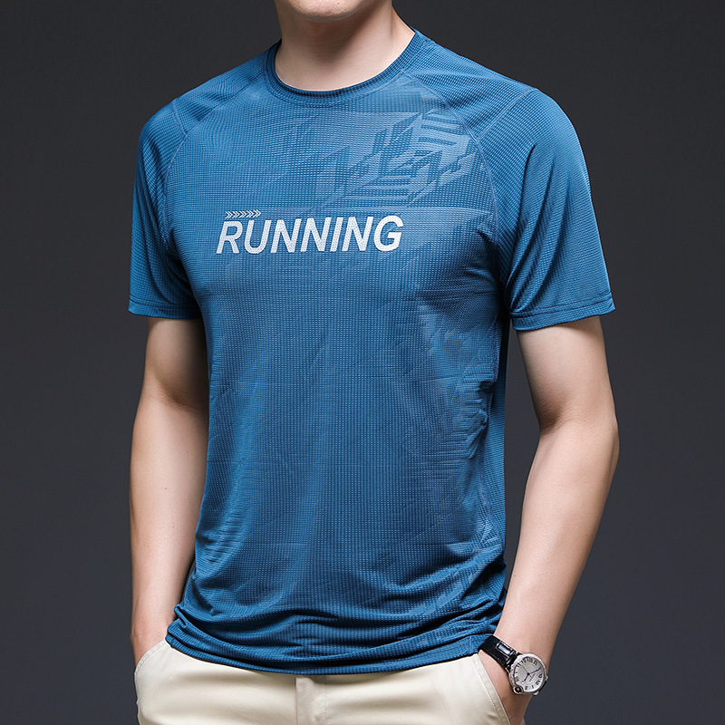 Men's silk summer thin breathable elastic quick dry T-shirt for…