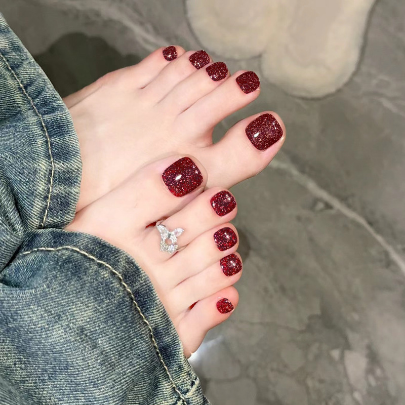 SPJ-165 wine red broken diamond foot phototherapy hand-worn hot girls flash fine flash wear nail tablets wholesale