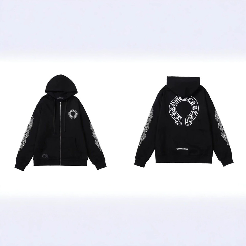 2026 New Chrome Heart Print Hoodie with Cross, Casual Loose Fit, Unisex Zipper 3D Print