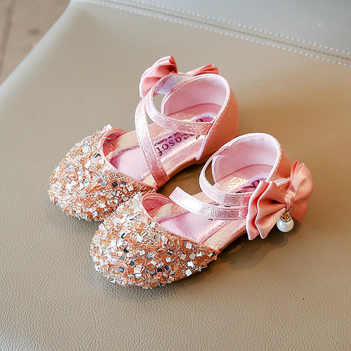 2024 Spring and Summer New Girls' Single Shoes Princess Shoes Children's Shoes Korean Style Sequin Girls Baby Shoes Beanie Shoes