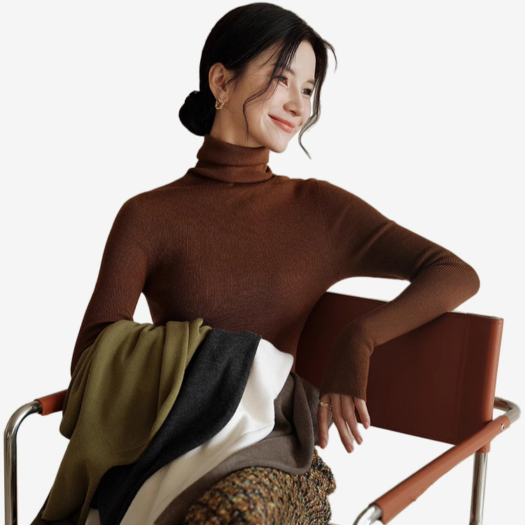 [Upgraded and Thickeneded] Seamless Yangtze Yarn 100% Wool Turtleneck Knitwear for Women with Slim Fit Knitwear Inside