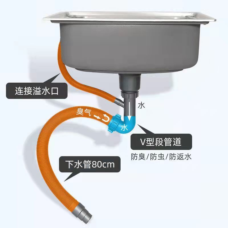 Fregadero de acero inoxidable 304, fregadero de cocina con un solo tanque, fregadero, lavabo individual, juego de fregadero engrosado de una pieza