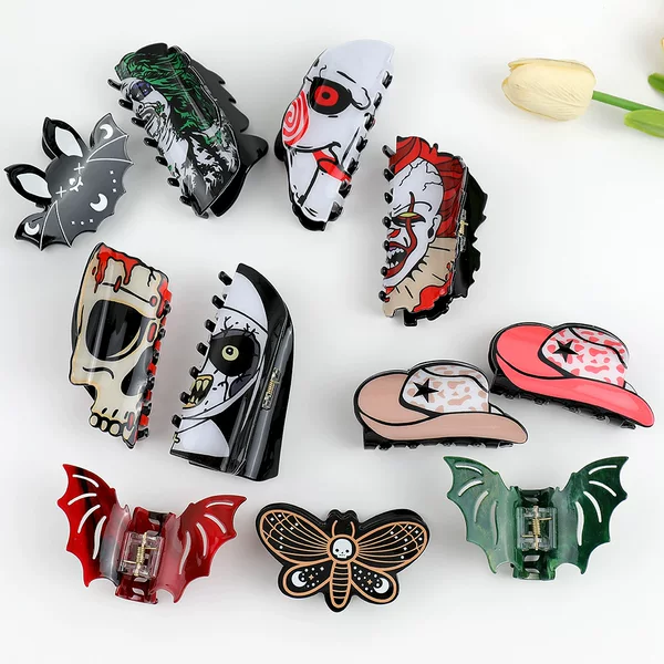 Cross-Border Hot-Selling Halloween Hairpin Funny Clown Horror Skull Dark Clown Holiday Dress Hairpin