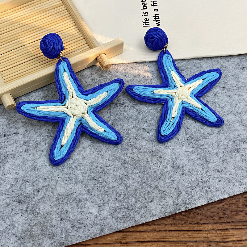 Vacation Straw Starfish Earrings For Seaside Beach Photos Unique_voghion.com