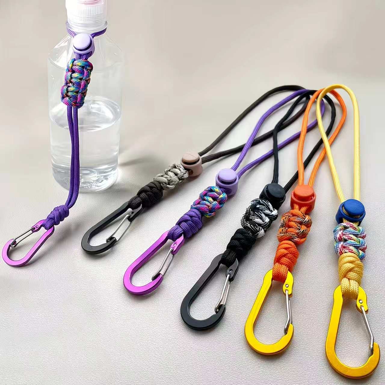 New Outdoor Tactical Carabiner Stainless Steel Hook Adjustable Wrist Strap Anti-Lost Keychain Water Bottle Clip
