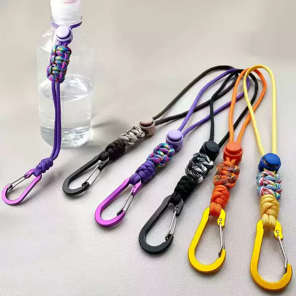 New Outdoor Tactical Carabiner Stainless Steel Hook Adjustable Wrist Strap Anti-Lost Keychain Water Bottle Clip