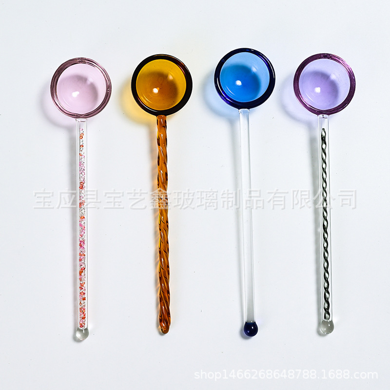Creative Milk Dessert Spoon Color Transparent High Temperature Glass Cute Long Handle Spiral Coffee Mixing Spoon Spoon Creative Milk Dessert Spoon Color Transparent High Temperature Glass Cute Long Handle Spiral Coffee Mixing Spoon Spoon