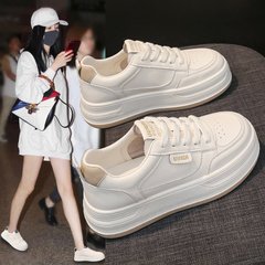 厚底板鞋女2025秋季新款皮面防滑增高小白鞋系带休闲女鞋F01