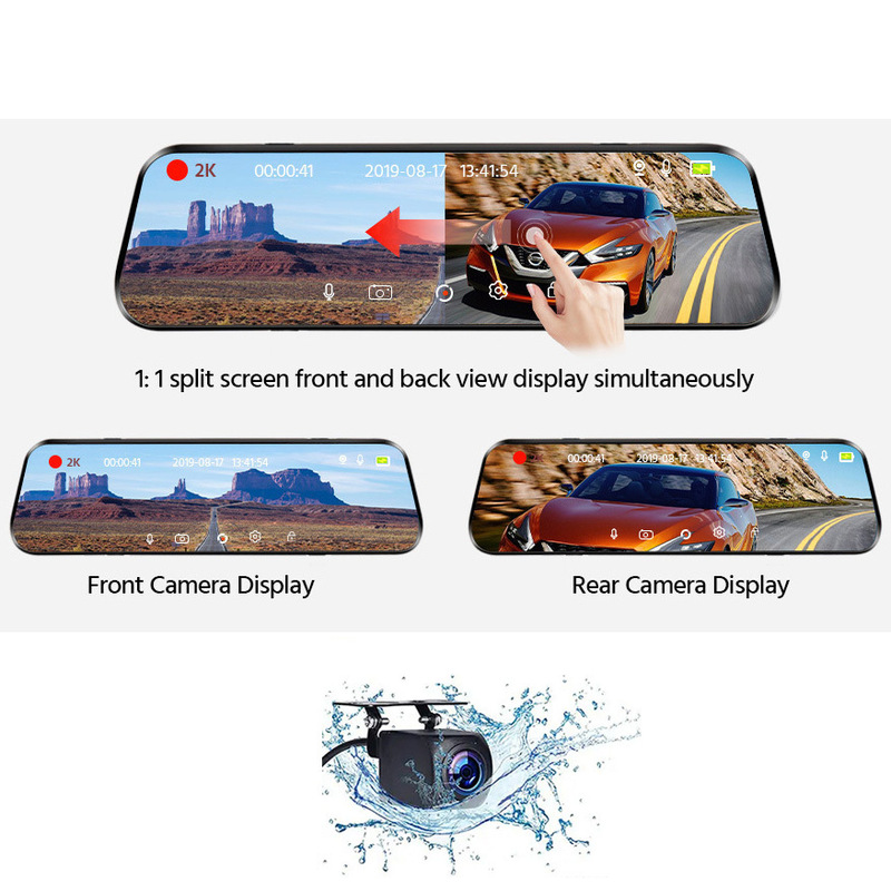 10inch フルスクリーン HD 4K バックミラーストリーミングドライブレコーダーデュアルレンズ、反転画像付き、WIFI 付き|undefined