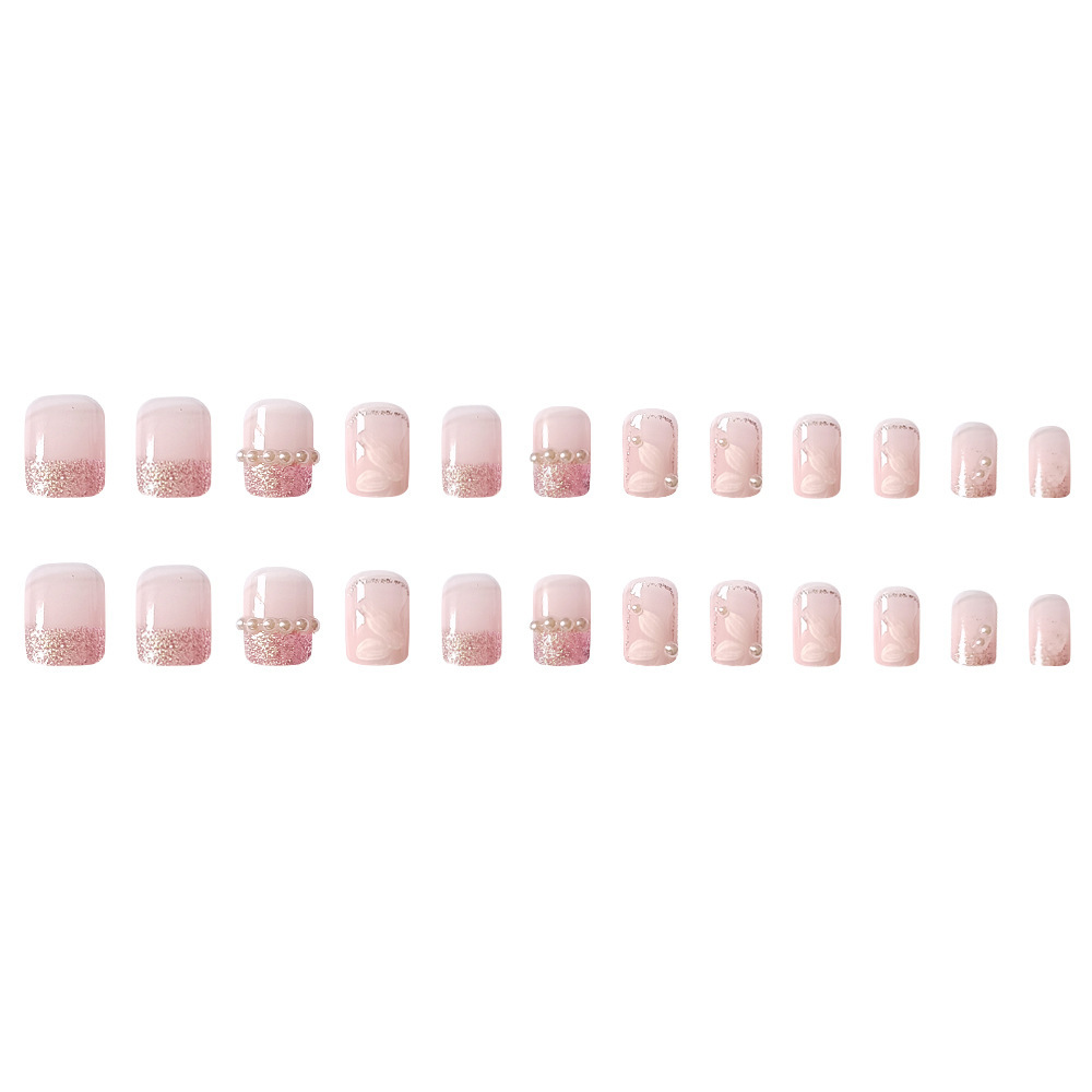 Polvo penetrante pétalos de perlas de manicuras, polvo de brillo de hadas francés, 24 piezas de parche de uñas falsas image 6