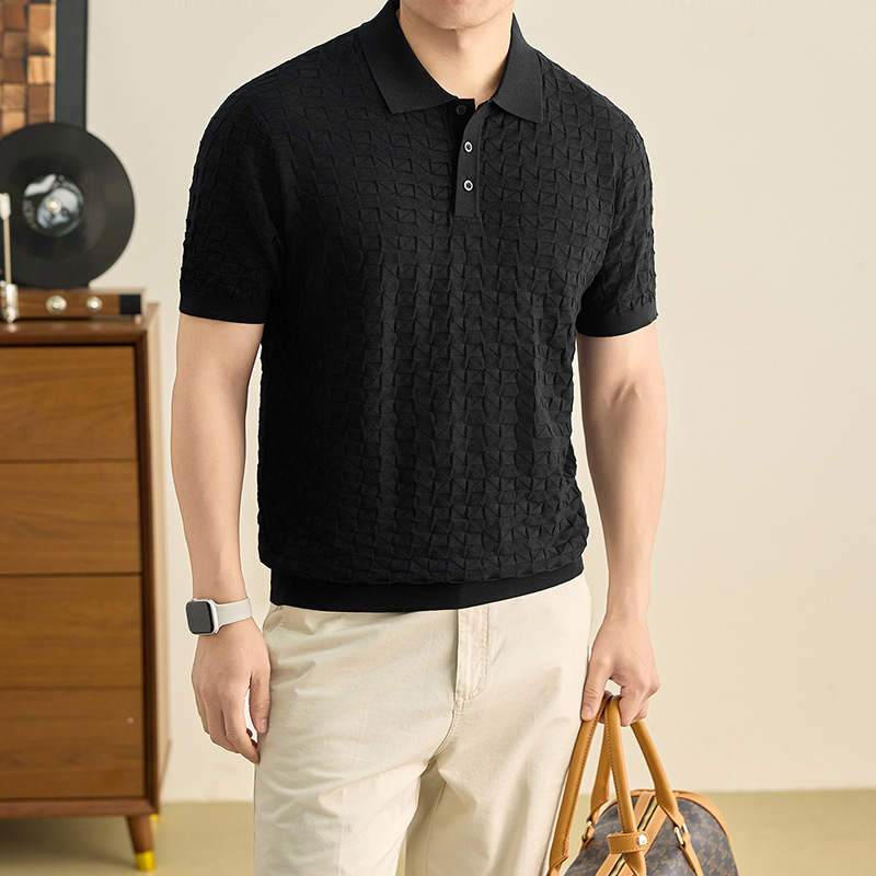 Camiseta de polo de punto de lujo estadounidense de estilo antiguo retro de manga corta para hombres Casual de negocios T-shirt para hombres