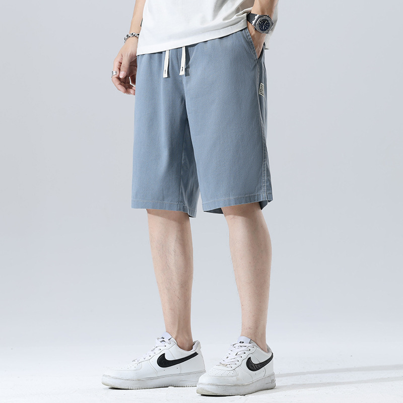 2025 New Lyocell Tencel Shorts Men's Elastic Waist Drawstring Sports Loose Daily Versatile Casual Five-Point Pants