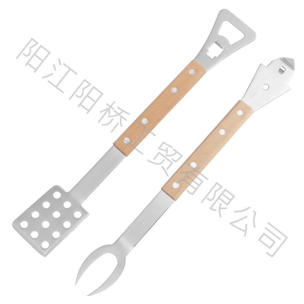 Ventas transfronterizas calientes de acero inoxidable horquilla de barbacoa al aire libre herramientas de barbacoa multifuncionales desmontables abrazadera de alimentos