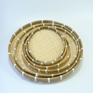 Wholesale Handmade Bamboo Basket Round Shallow Serving Tray Drying Basket Round Shallow Storage Tray