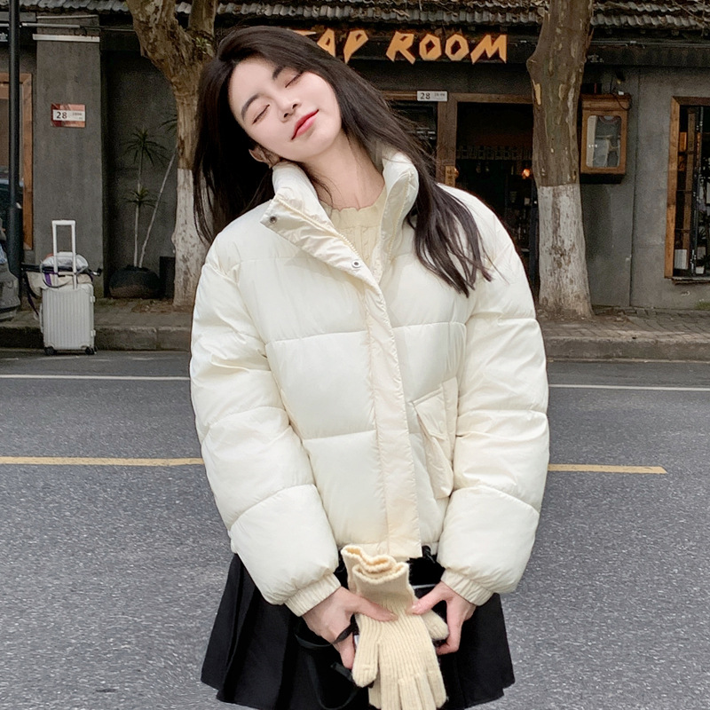Red pan de algodón ropa de invierno 2024 nuevo cuello suelto chaqueta de algodón rojo caliente chaqueta de algodón corta pequeña chaqueta de algodón mujer
